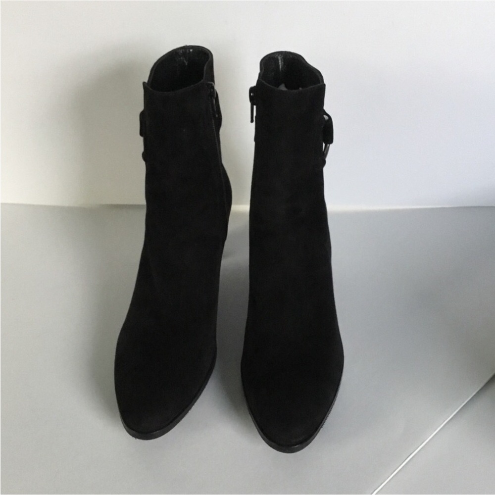 GRAVATI BLACK ANKLE SUEDE BOOTS UPPER BUCKLE INNER ZIPPER SIZE 8-M